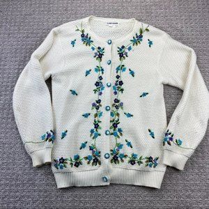 Coastal Grandma Alfred Dunner Sweater Women Fits L-XL White Floral Embroidered